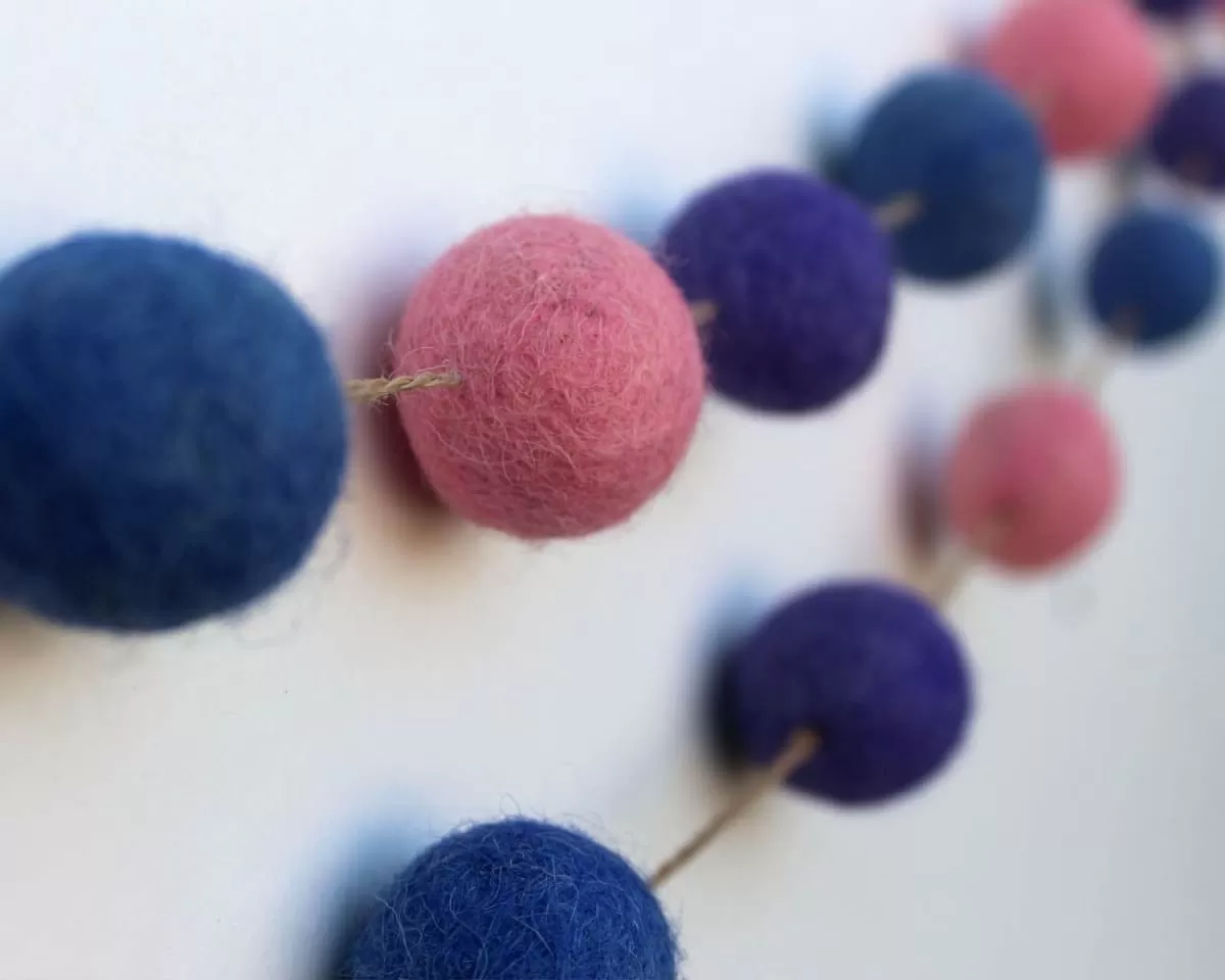 De Kulture Handmade Premium Wool Felt POM POM Garland Eco Friendly Halloween Wall Hanging Home Office Theme Party Holiday Decoration Banner 48 Inches Long INDIGO PINK & PURPLE SET OF 2